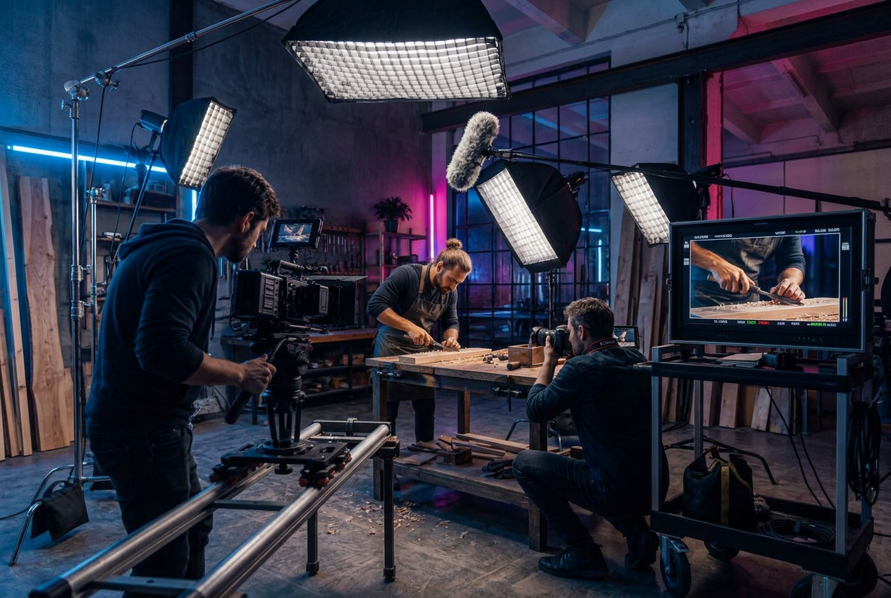 Professionele video-opname van een vakman in zijn atelier