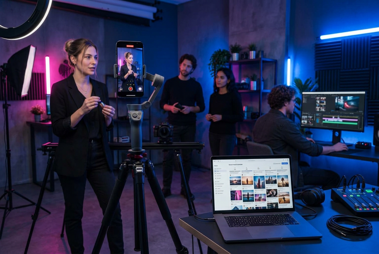 Creatief team dat een sociale contentcampagne voorbereidt